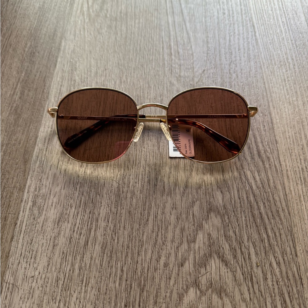 quay australia jezabell brown & gold oversized round metal frame sunglasses NEW